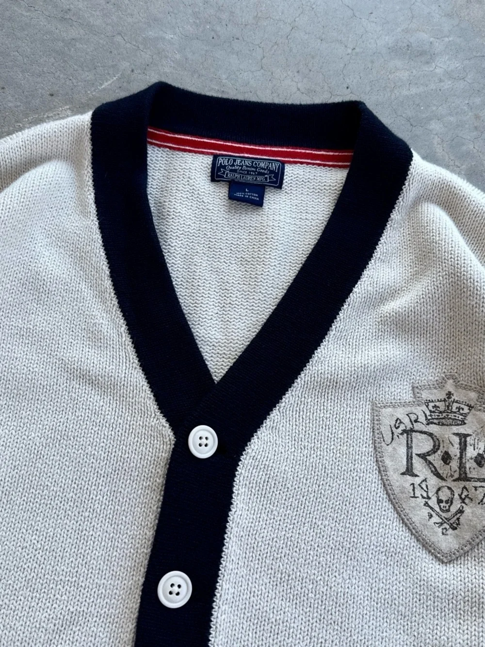 Polo Ralph Lauren Rugby Patch Cardigan Striped Knitted Sweater 2000s